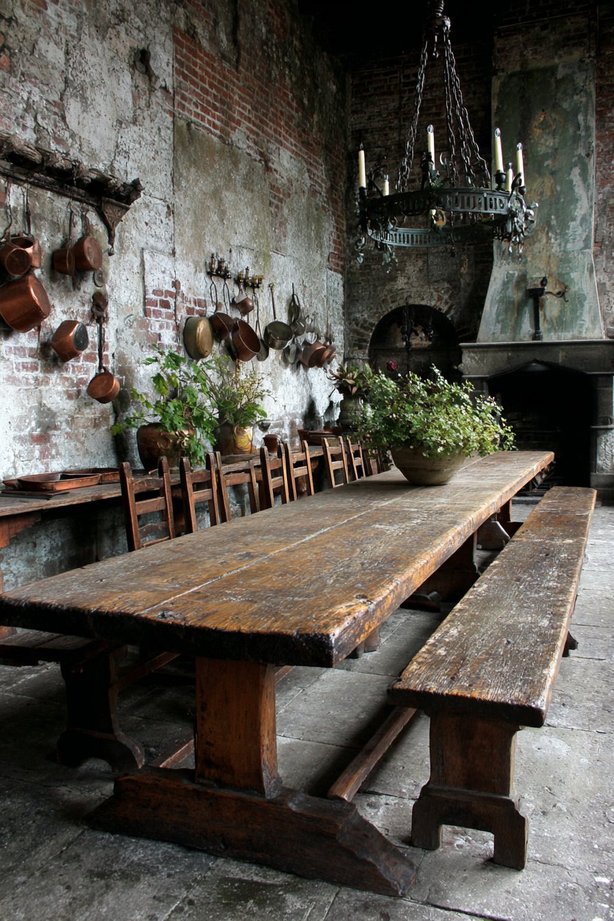 Rustic Oak Refectory Table with Bench Seating