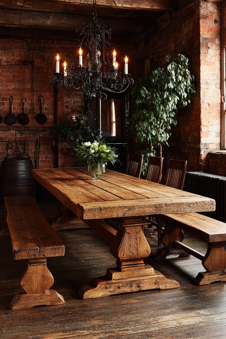 Rustic Oak Refectory Table with Bench Seating