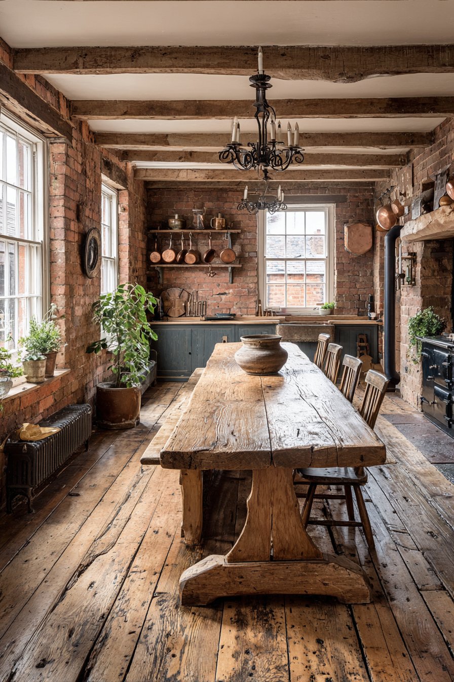 Rustic Oak Refectory Table with Bench Seating