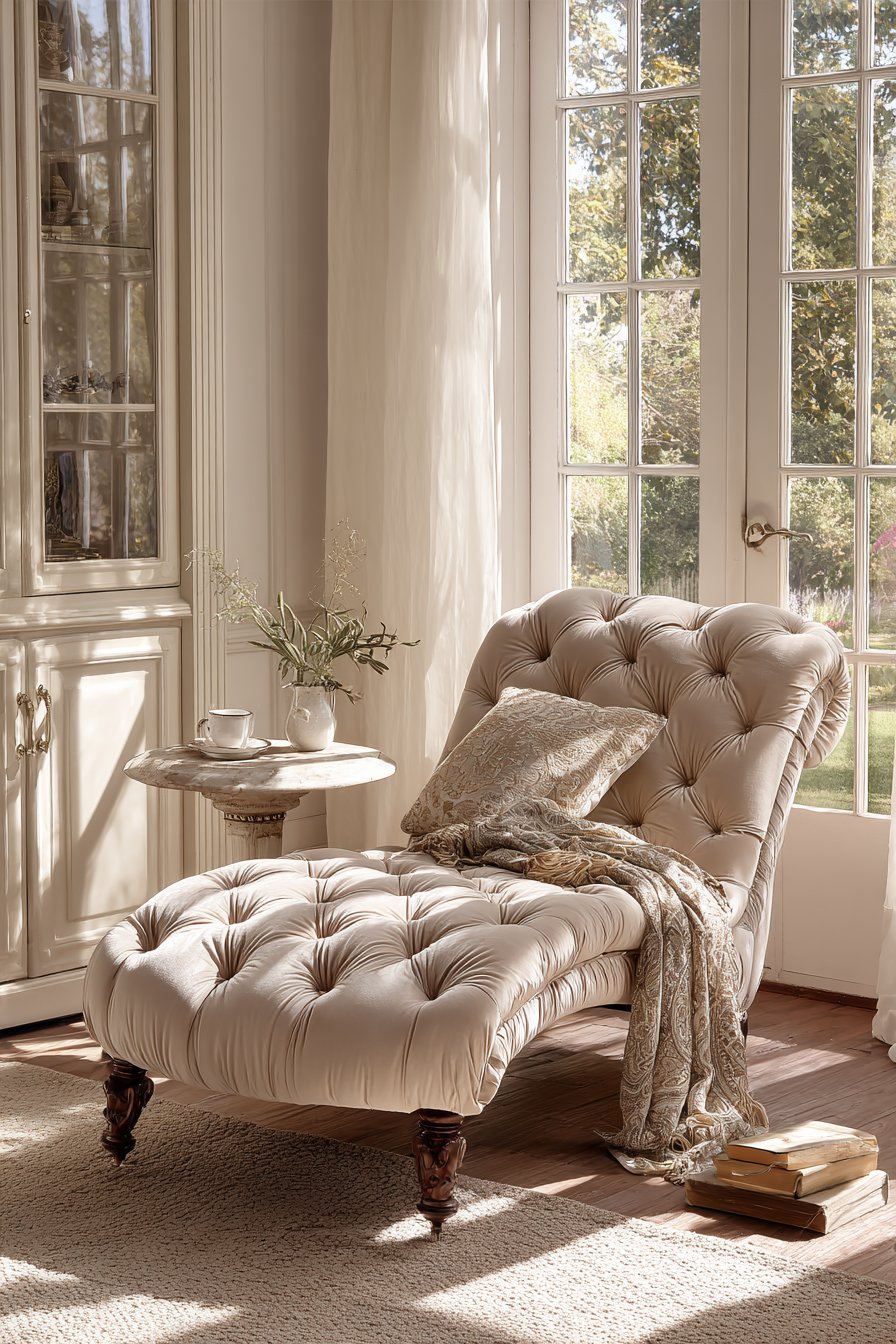 Champagne Velvet Chaise Lounge