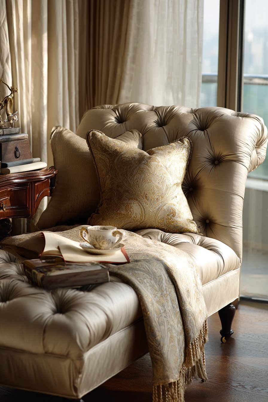 Champagne Velvet Chaise Lounge