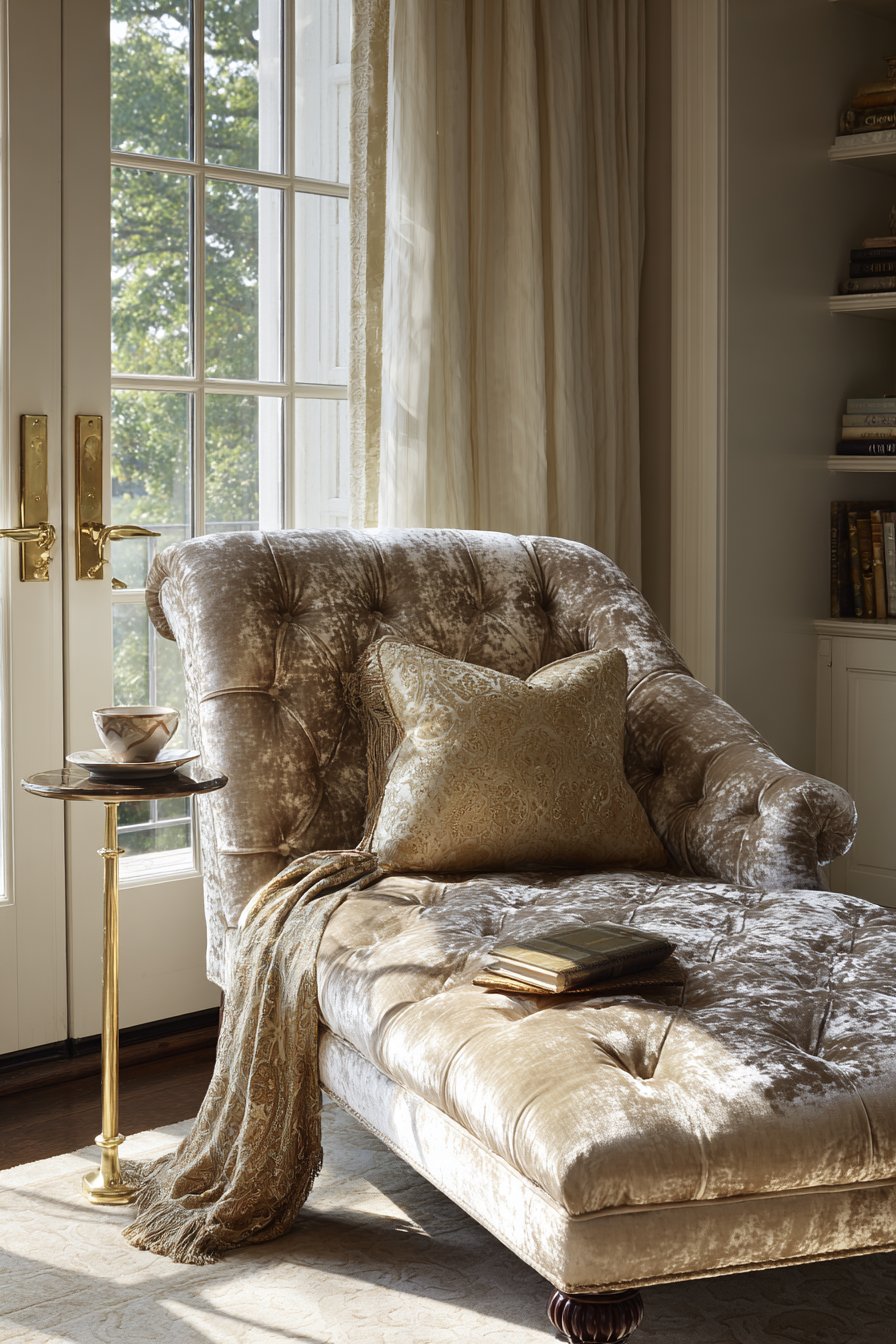 Champagne Velvet Chaise Lounge