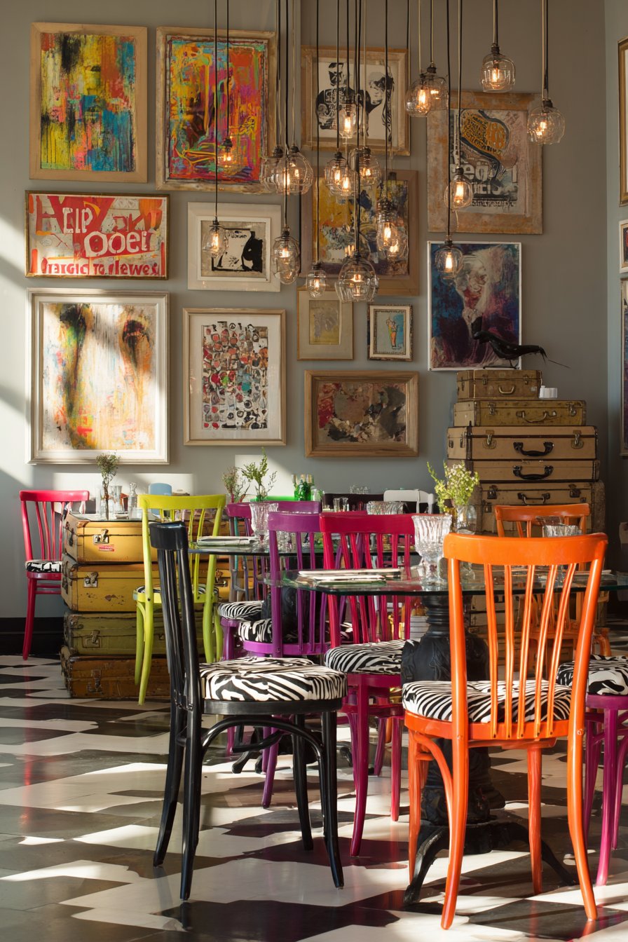 Stacked Suitcase Base with Mixed Animal Print Chairs