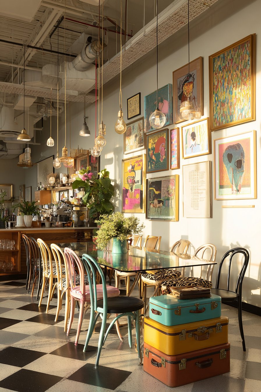 Stacked Suitcase Base with Mixed Animal Print Chairs
