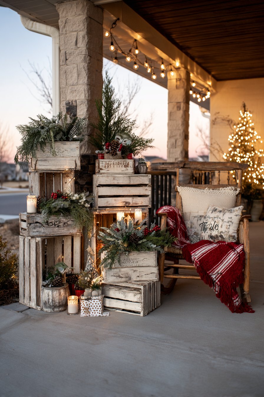 Vintage Crate Display with Edison Bulb Lighting