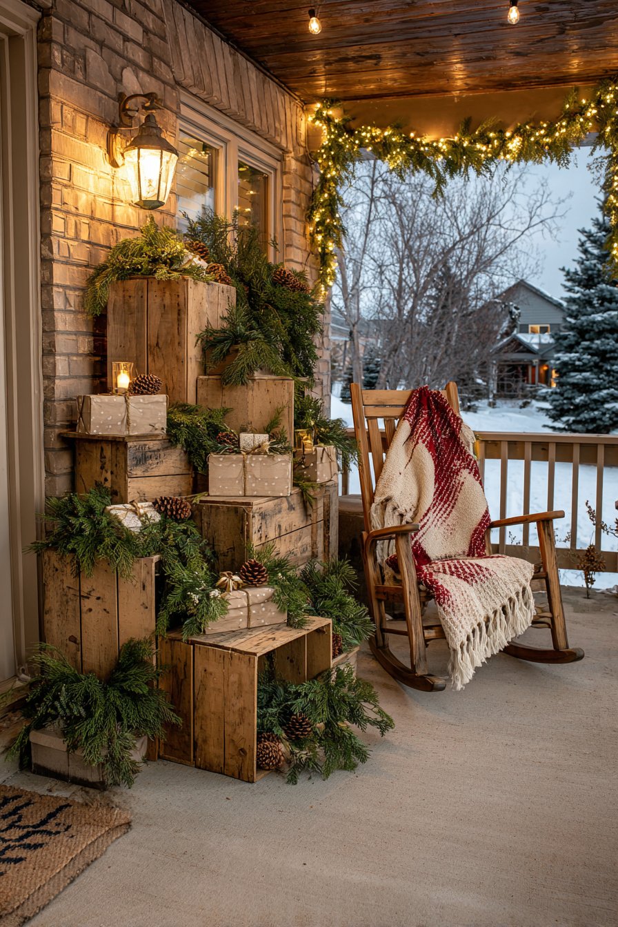 Vintage Crate Display with Edison Bulb Lighting