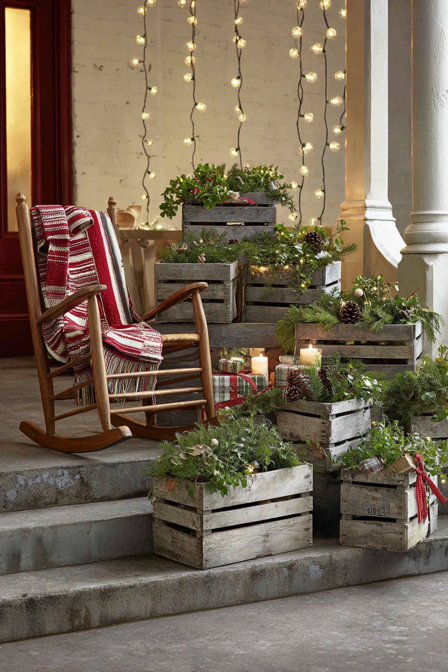 Vintage Crate Display with Edison Bulb Lighting