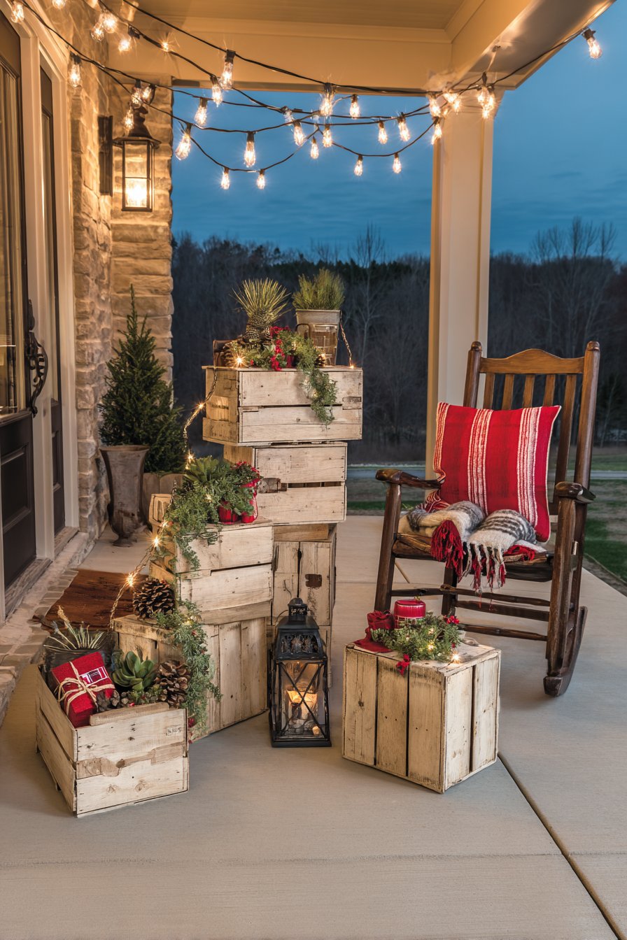 Vintage Crate Display with Edison Bulb Lighting