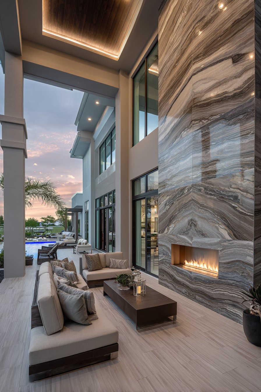 Elegant Porcelain Tile with Integrated Fireplace