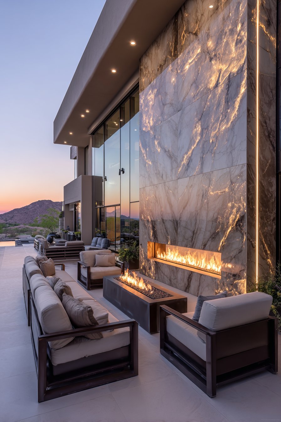 Elegant Porcelain Tile with Integrated Fireplace