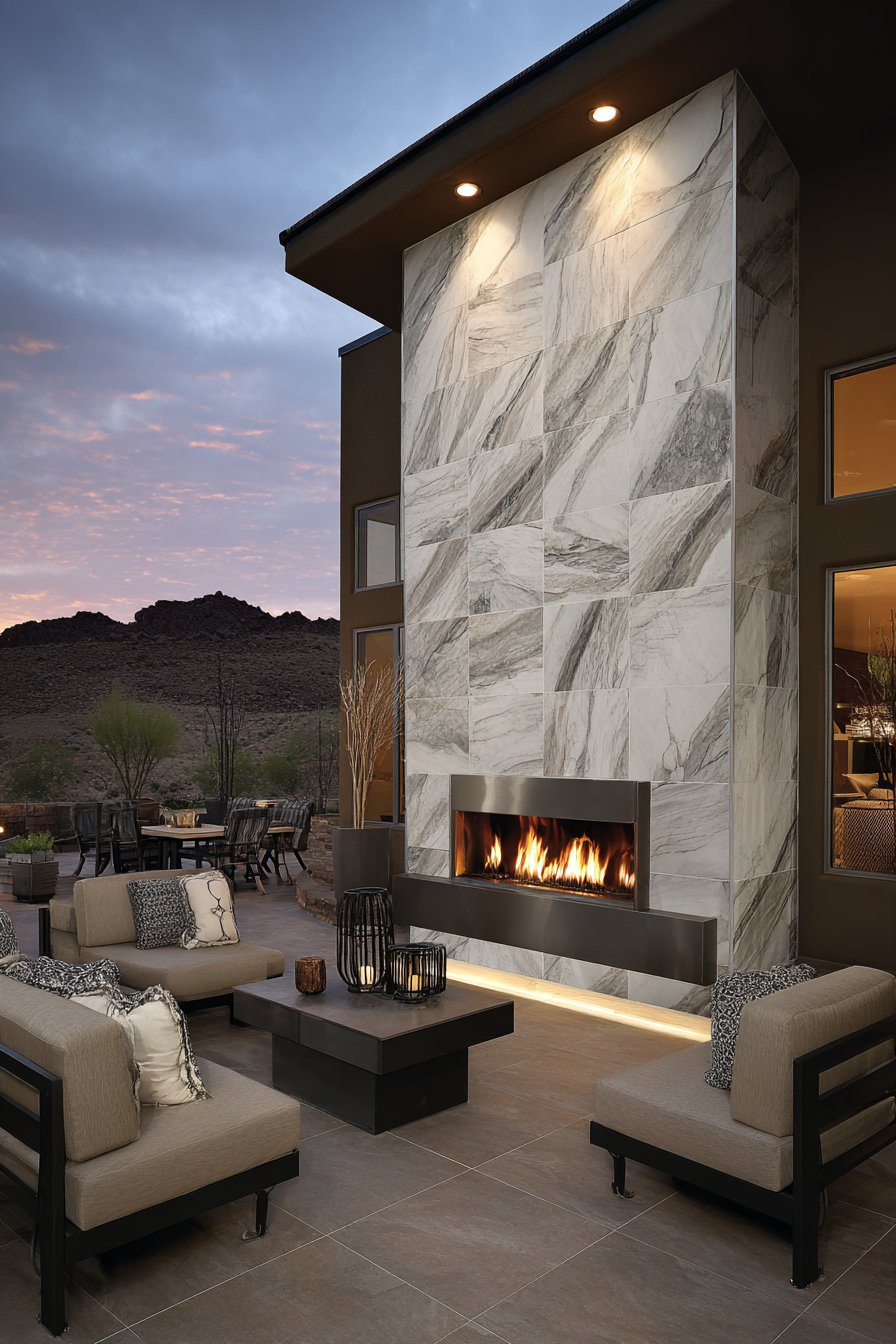 Elegant Porcelain Tile with Integrated Fireplace