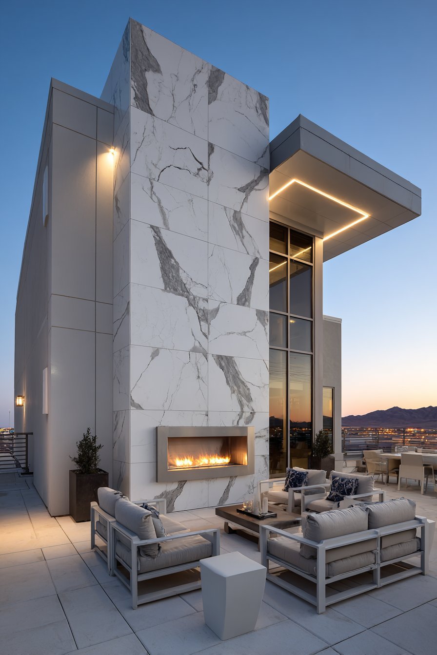 Elegant Porcelain Tile with Integrated Fireplace