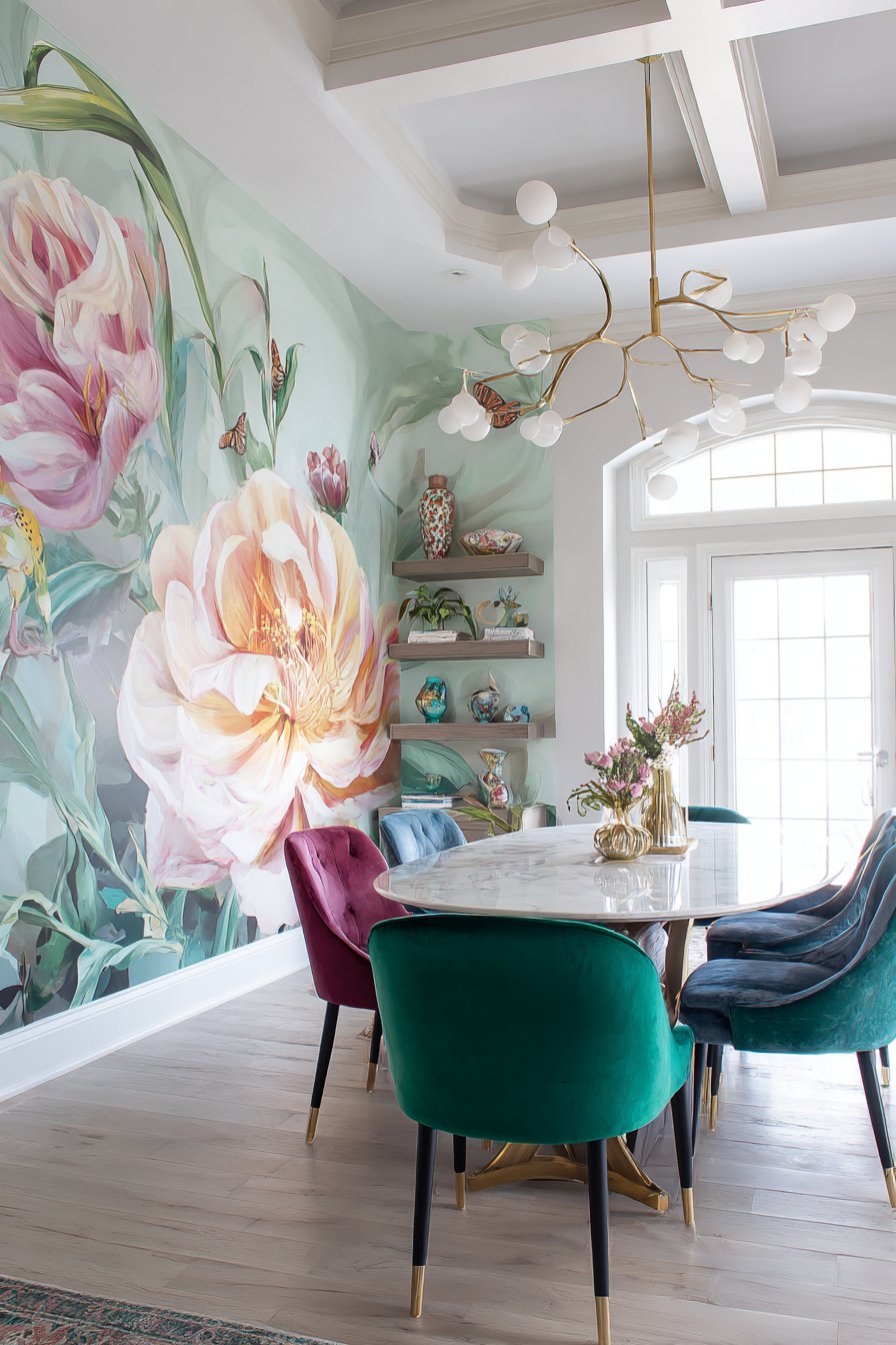 Marble-Look with Jewel Tone Velvet Chairs