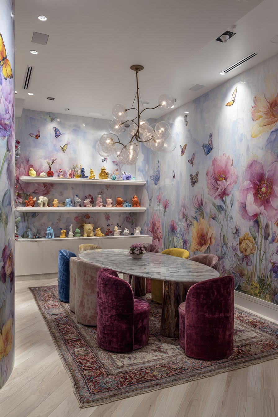 Marble-Look with Jewel Tone Velvet Chairs