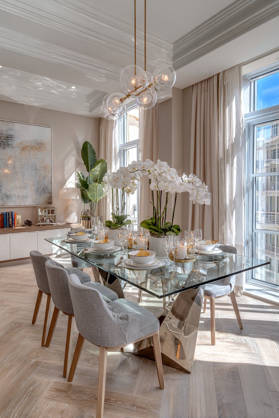 Glass dining table decor 