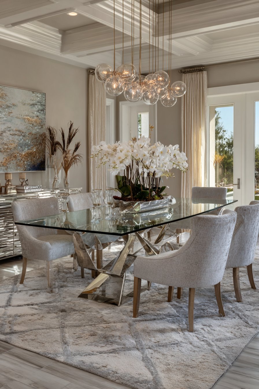 Glass dining table decor 