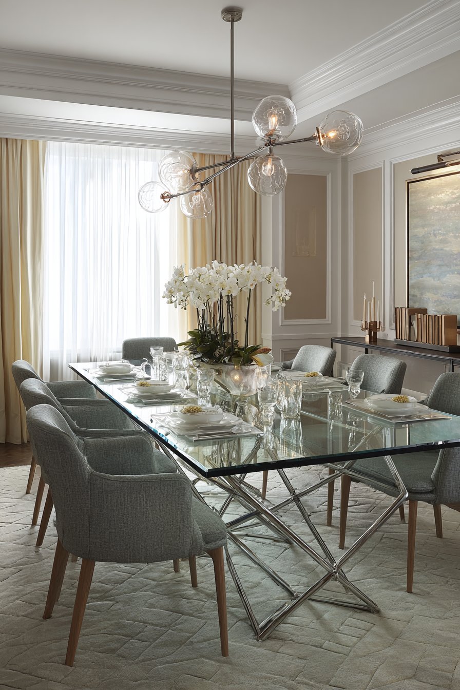 Glass dining table decor 