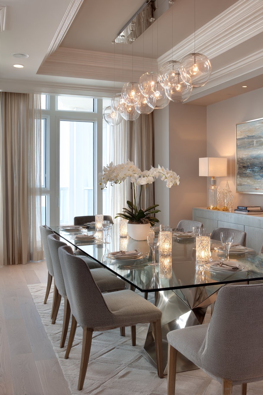 Glass dining table decor 