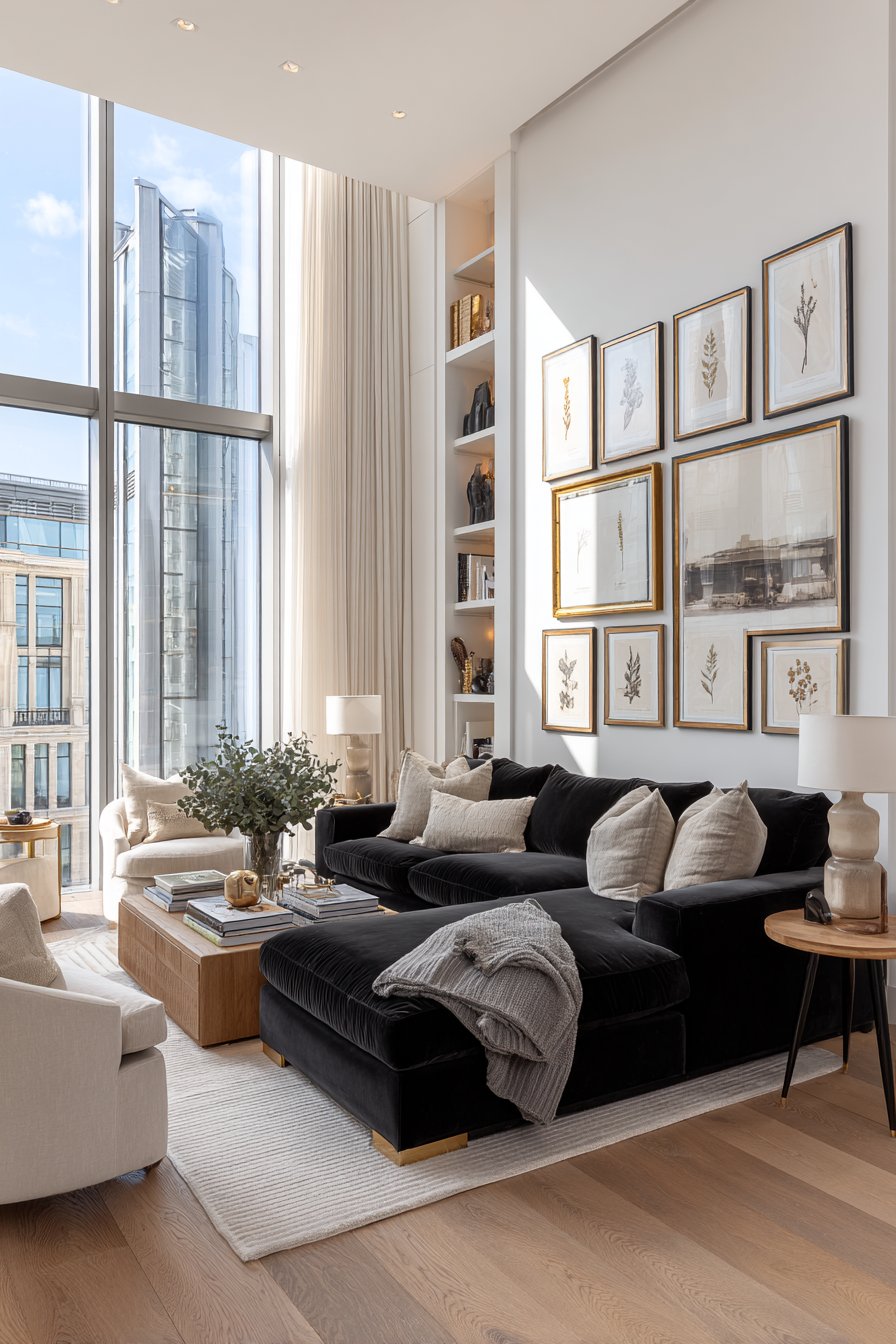 Black sofa living room decor