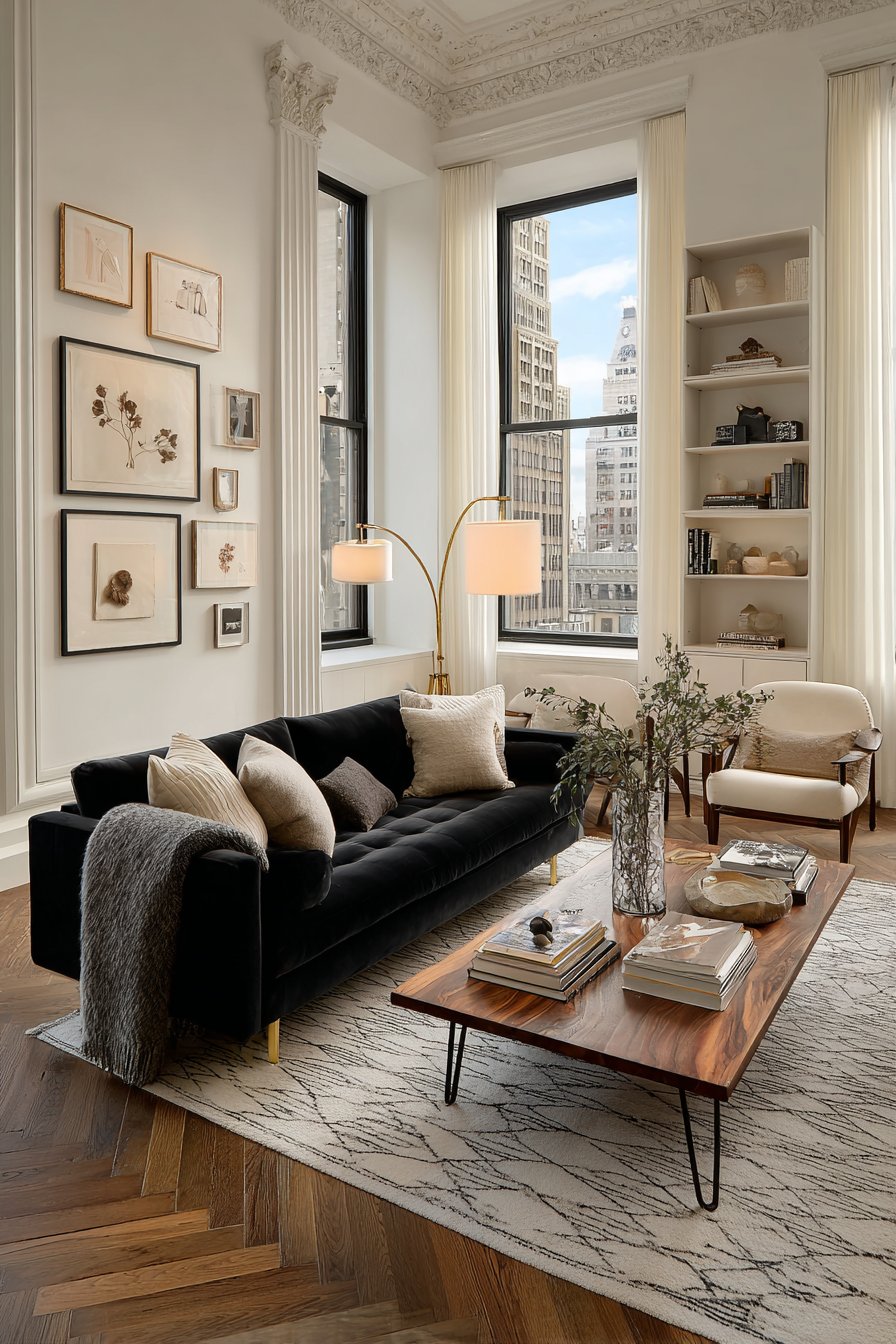 Black sofa living room decor