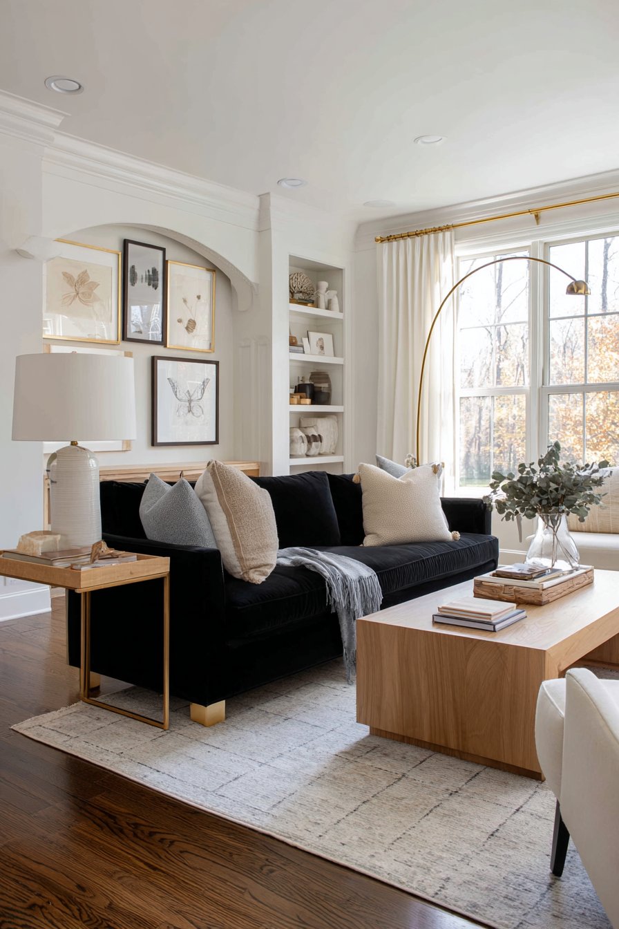 Black sofa living room decor